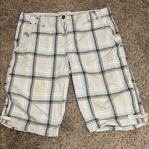 Carbon Gray and Blue Plaid Cargo Shorts